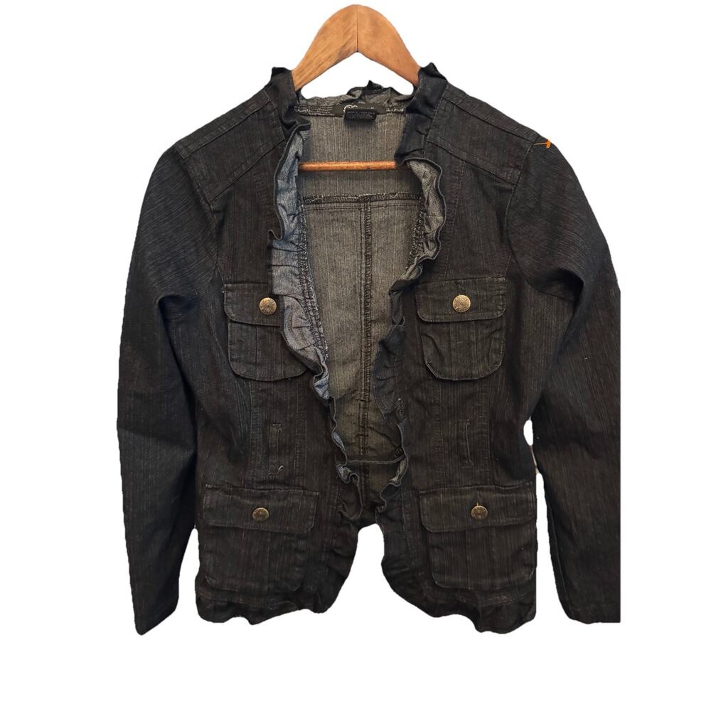 Destiny Platinum Ruffle‎ Denim Jacket M Fairy Grunge Baddie